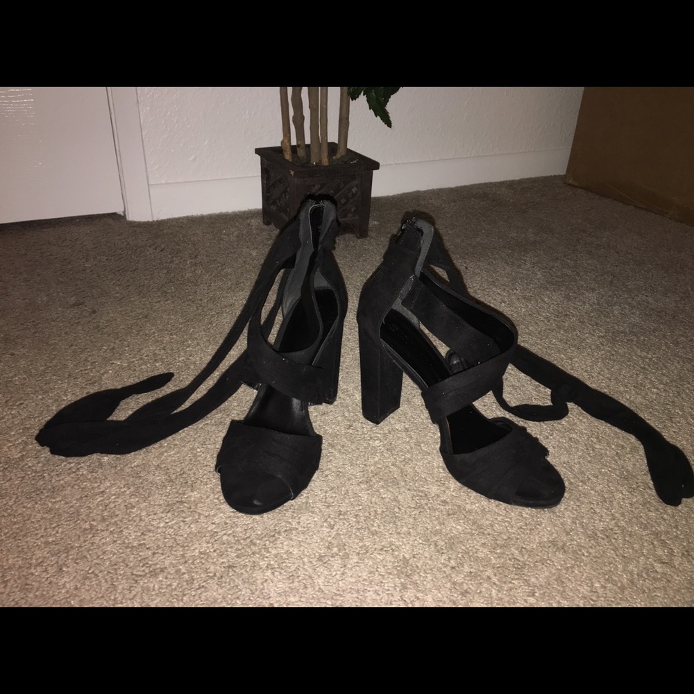 Black lace up high heels